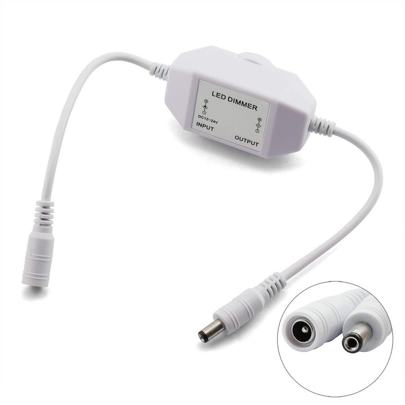 Maxmoral 1pc DC 12V 24V LED Strip Dimmer Switch with DC Female Male Adapter Single Color Mini LED Lamp Lighting Accessories Brightness Adjustable Controller Manual Knob Dimmer Switch White - Image 2